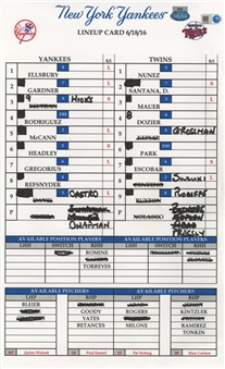 New York Yankees Lineup Card From Alex Rodriguezs Career Home Run 695 From 6/18/16 at Minnesota (MLB Authenticated)
